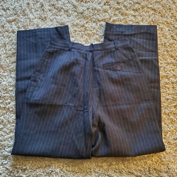 VINTAGE | 90s Pinstripe 100% Wool Wide Leg Dress Pants (Vintage Size 8) - Picture 5 of 7